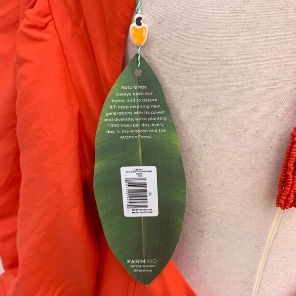 Farm Rio Orange Puffy Sleeved Corset Midi Dress Size XL - Picture 10 of 14